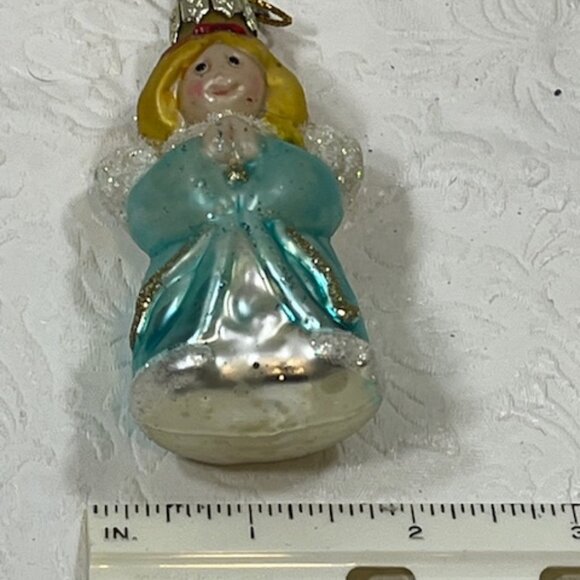 VTG Christmas Angel Hand Blown Glass Glitter Holiday Tree Ornament 1.75"x3.25" - Picture 7 of 11